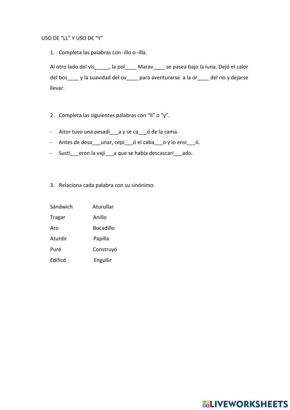 Uso de la -ll- y de la -y-