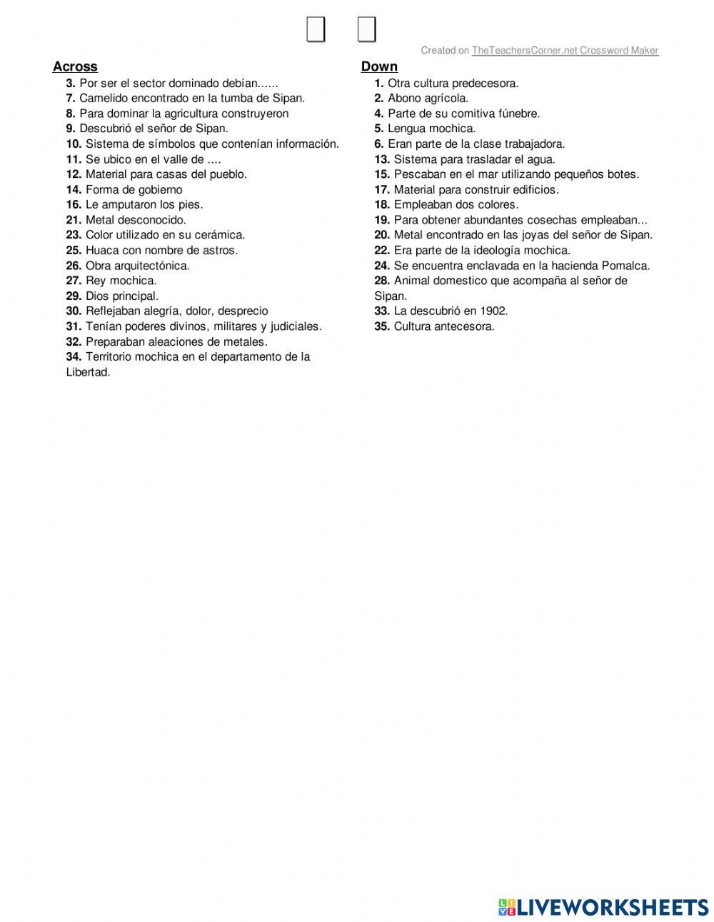 Crucigrama Cultura Mochica
