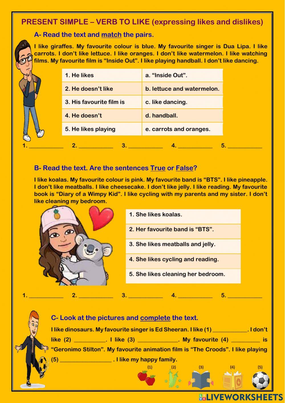 Expressing likes and dislikes