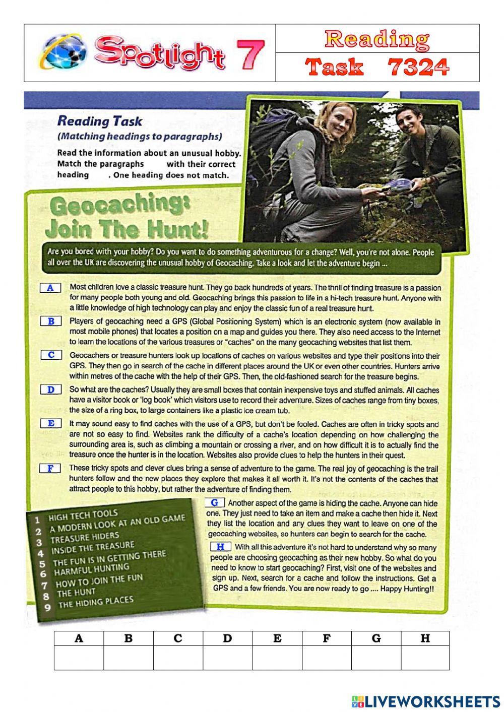 Spotlight 7 Task 7324 worksheet | Live Worksheets