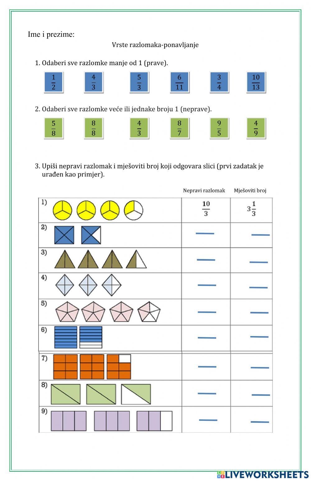 Vrste razlomaka-ponavljanje