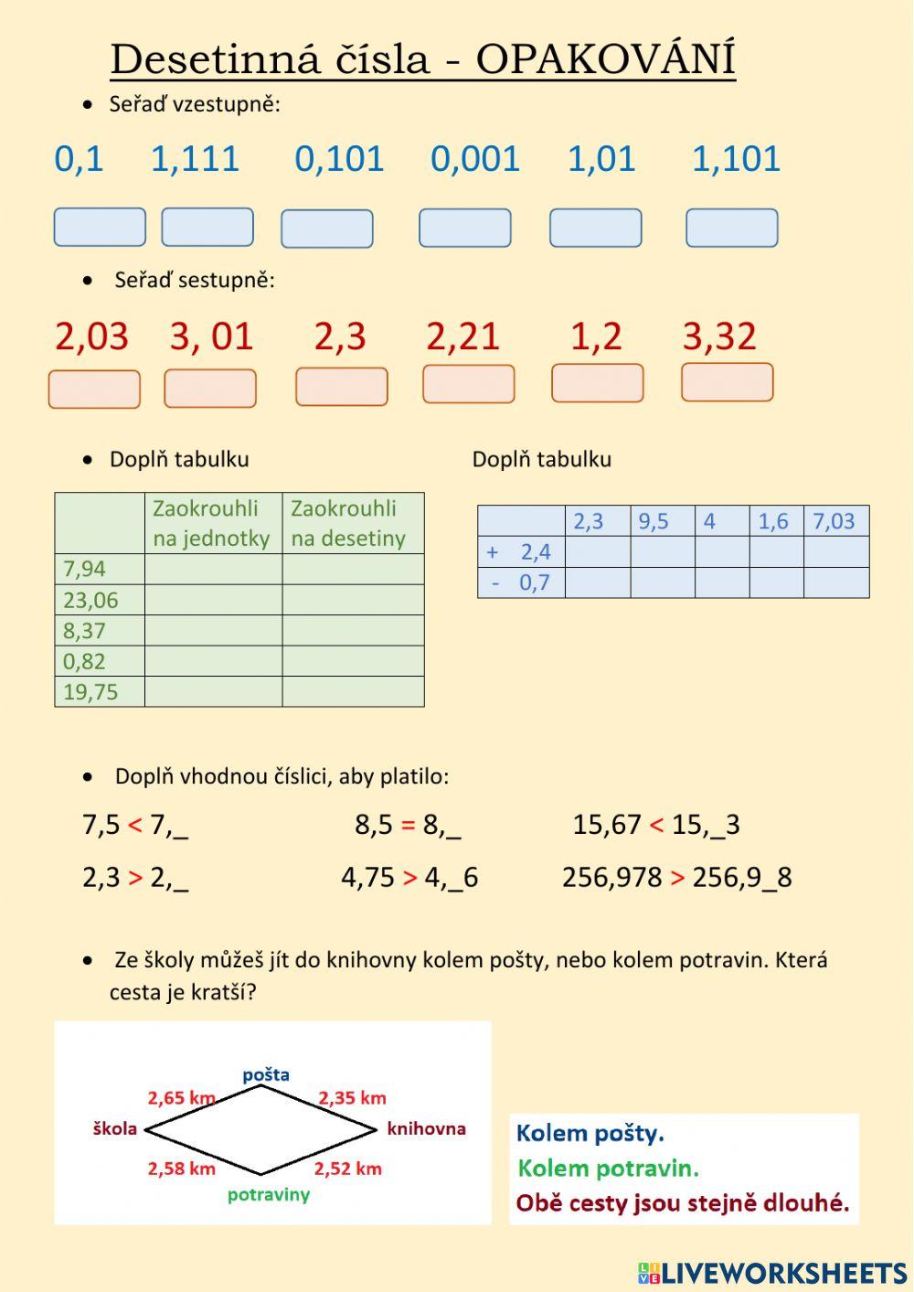 Desetinná čísla - Opakování