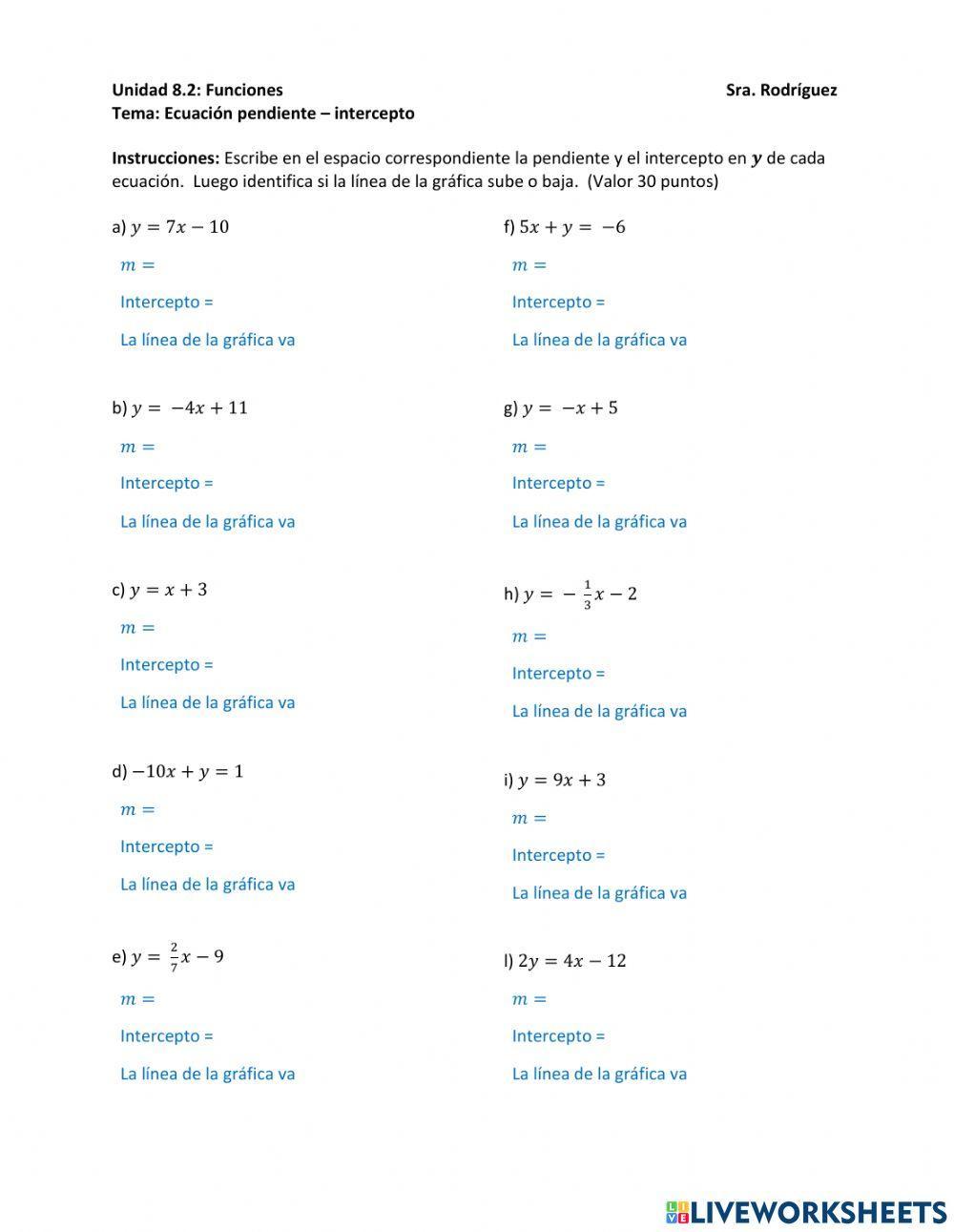 Ecuación pendiente - intercepto