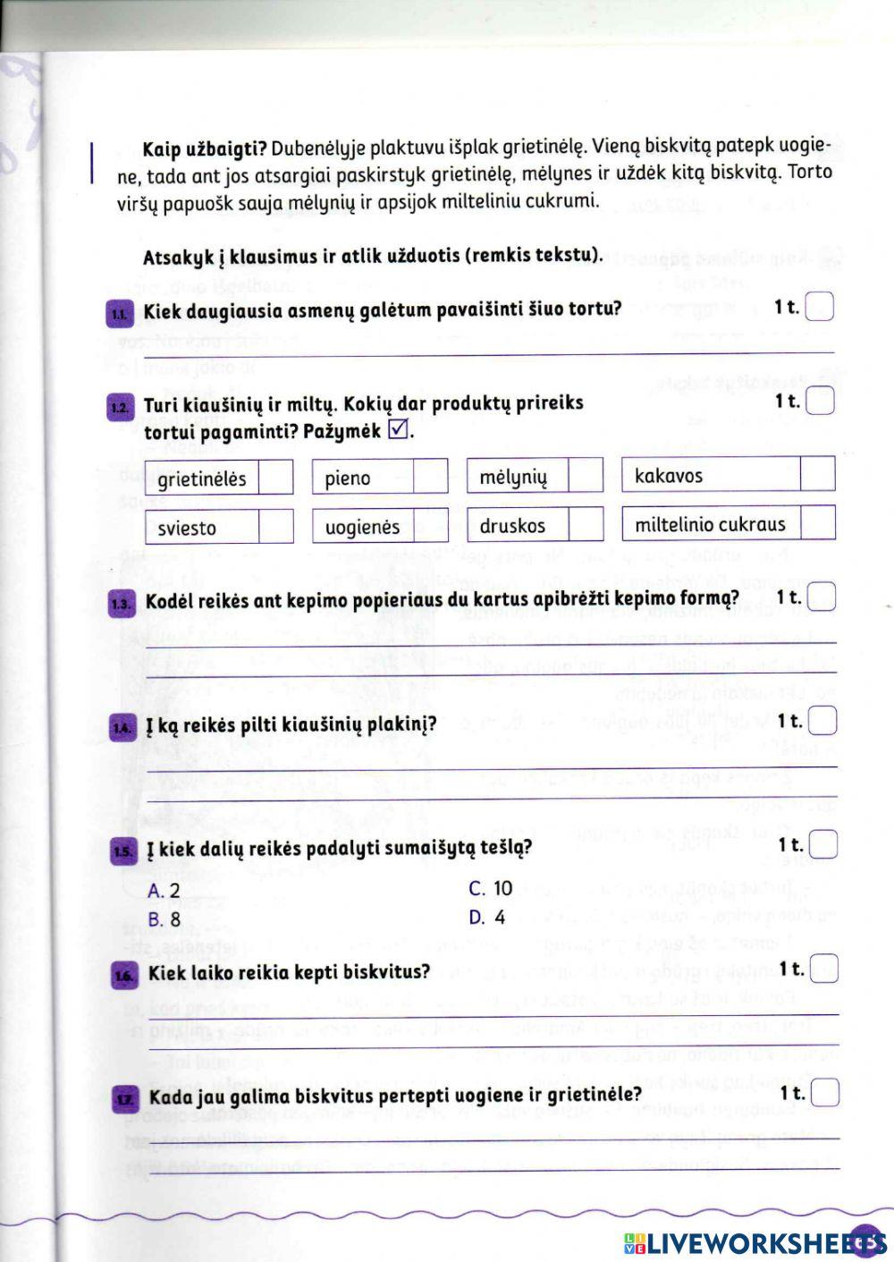 Teksto suvokimo testas 4 kl.