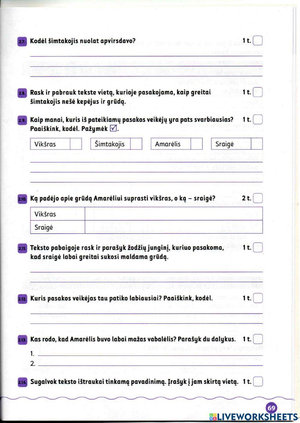 Teksto suvokimo testas 4 kl.