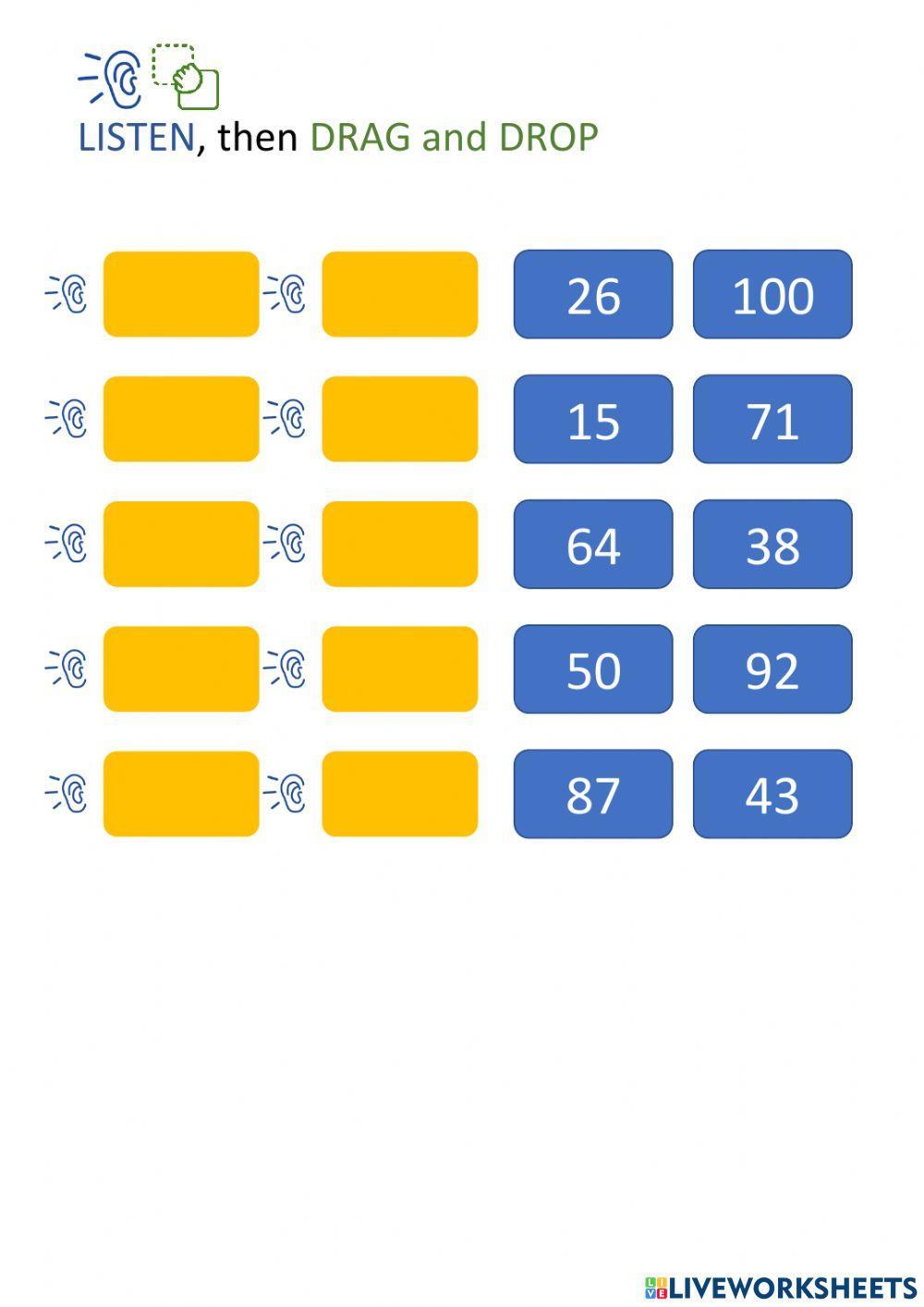 Listen drag and drop 1-100