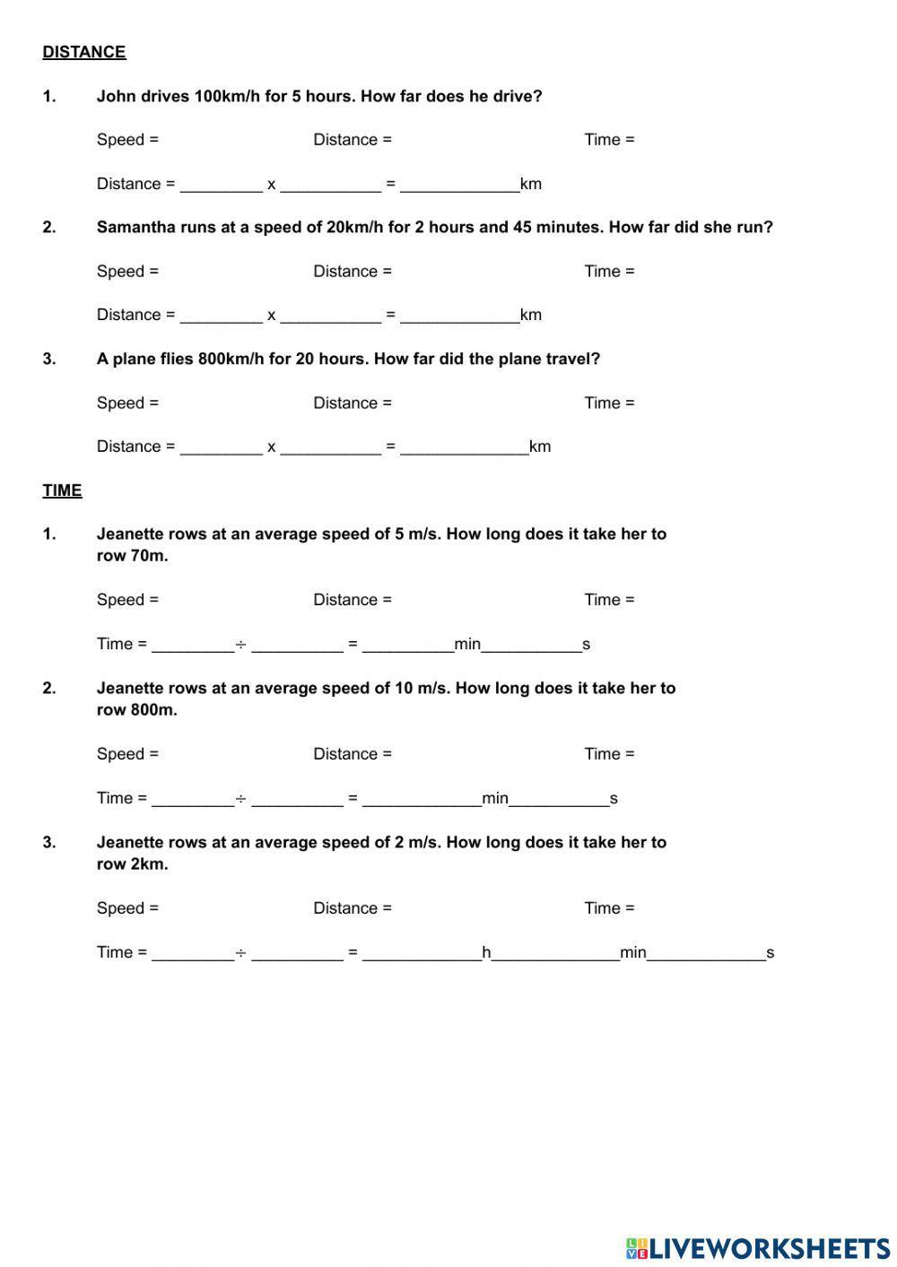 TIme, Speed and distance