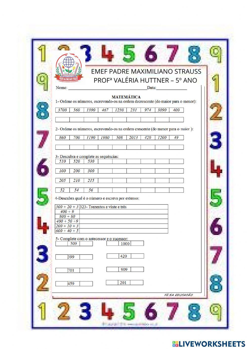 Ordem crescente e decrescente- sucessor e antecessor