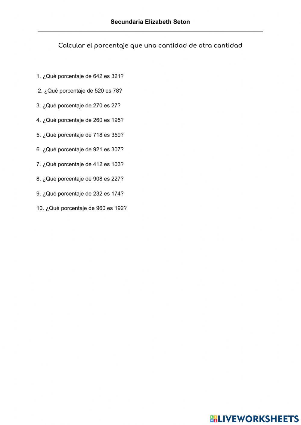 Porcentaje de un número de otro