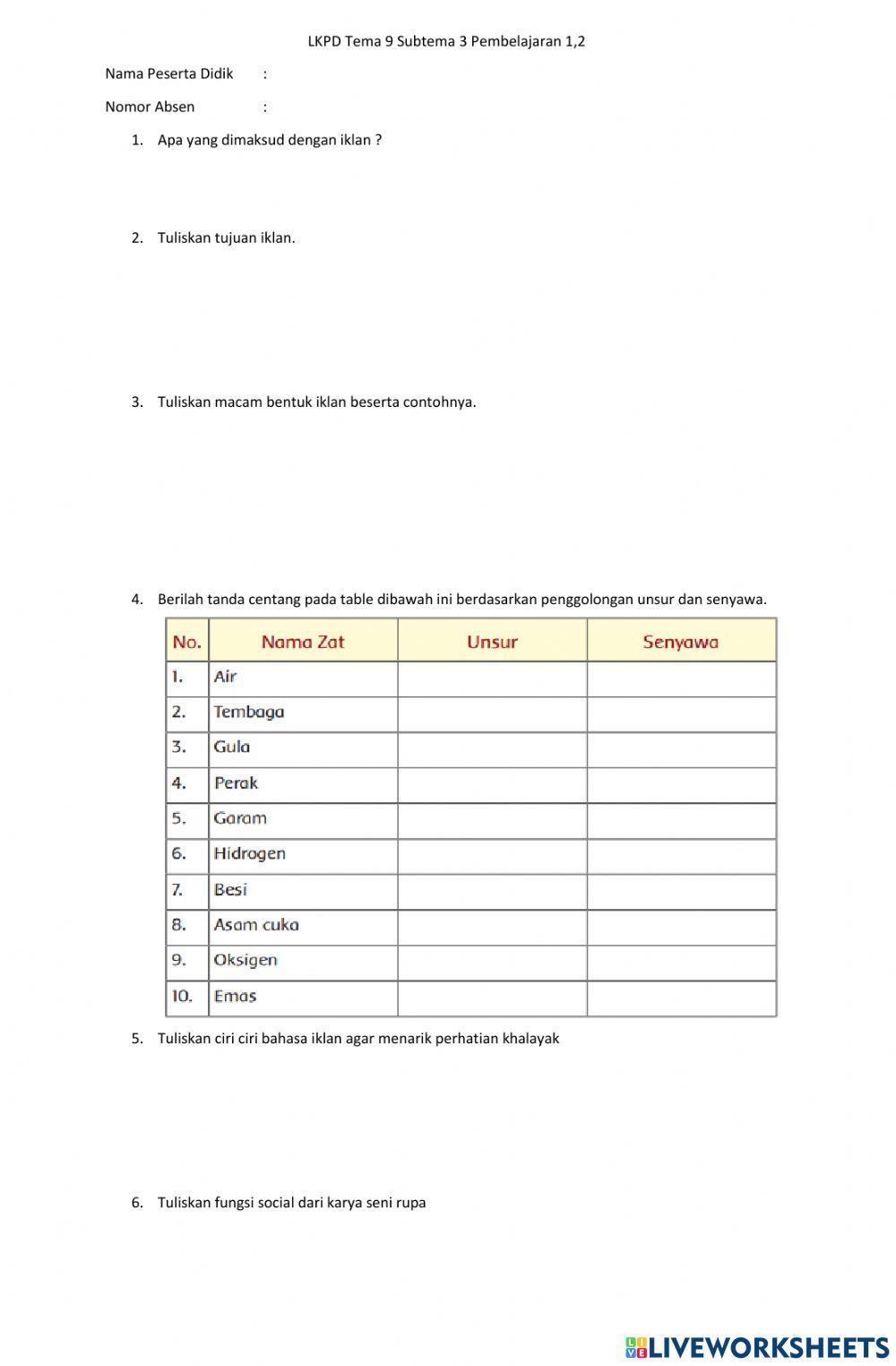 LKPD Tema 9 Subtema 3 Pembelajaran 1,2