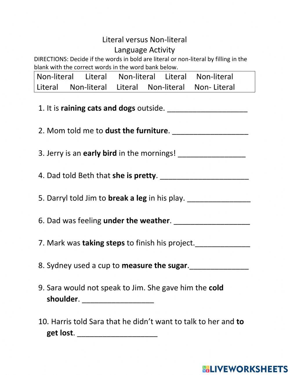 Literal Language versus Figurative Language worksheet | Live Worksheets literal-language-versus-figurative-language-worksheet-live-worksheets