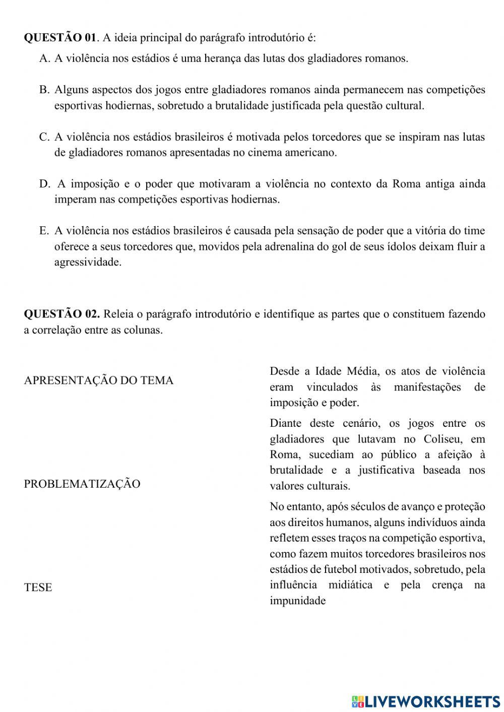 Dissertação argumentativa: leitura e estudo da estrutura