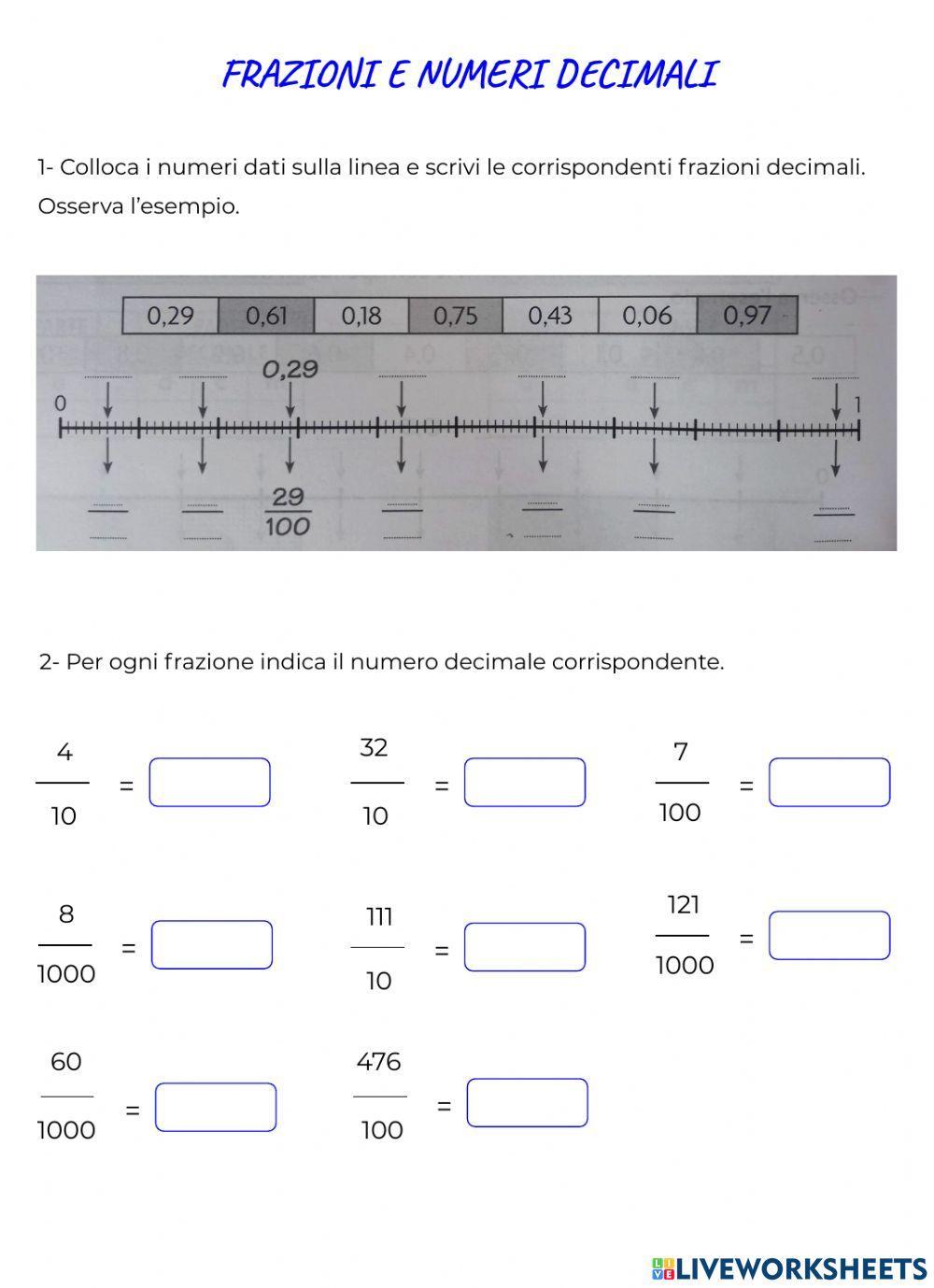 FRAZIONI E NUMERI DECIMALI -