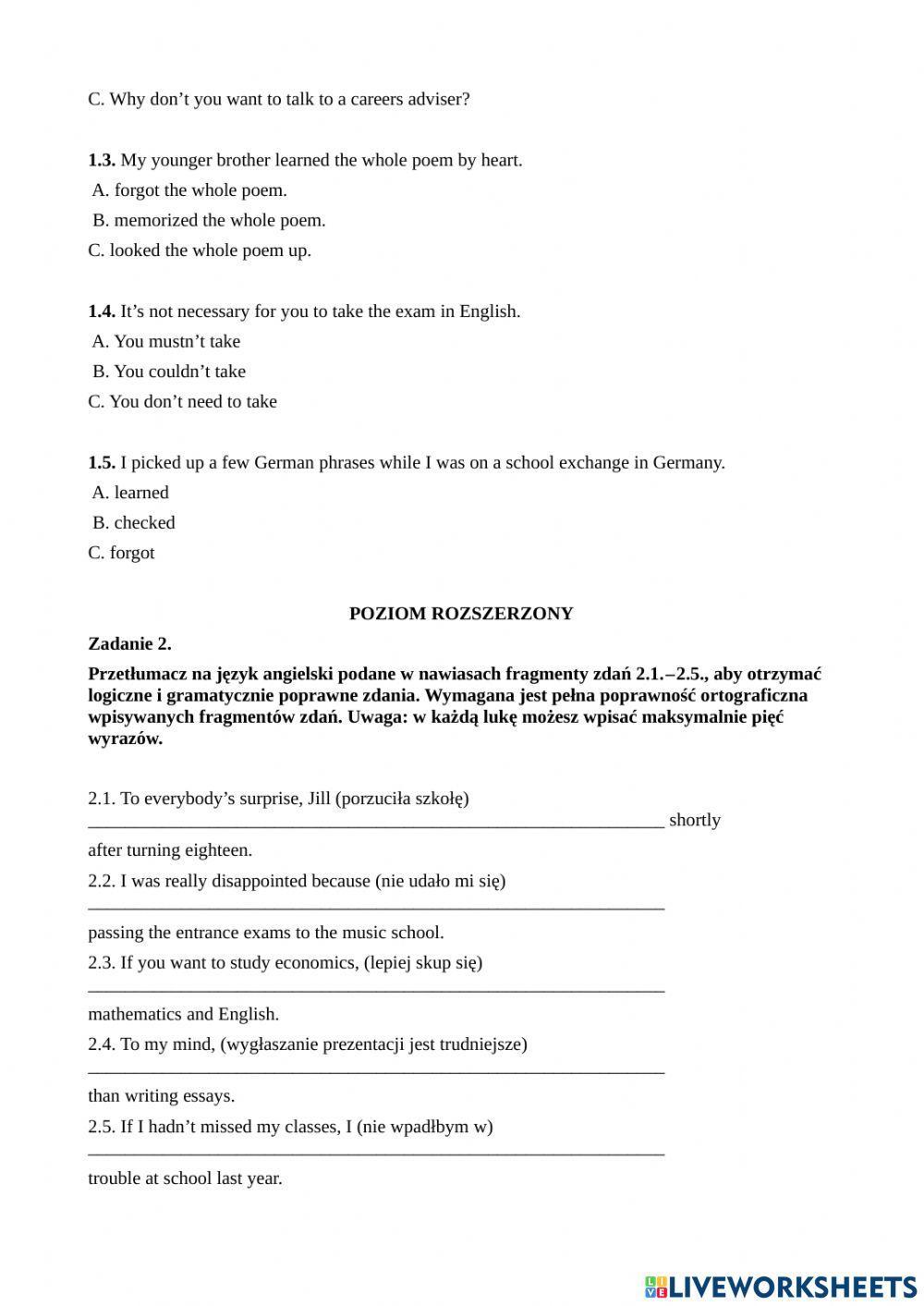 MATURA ROZSZERZONA I PODSTAWA