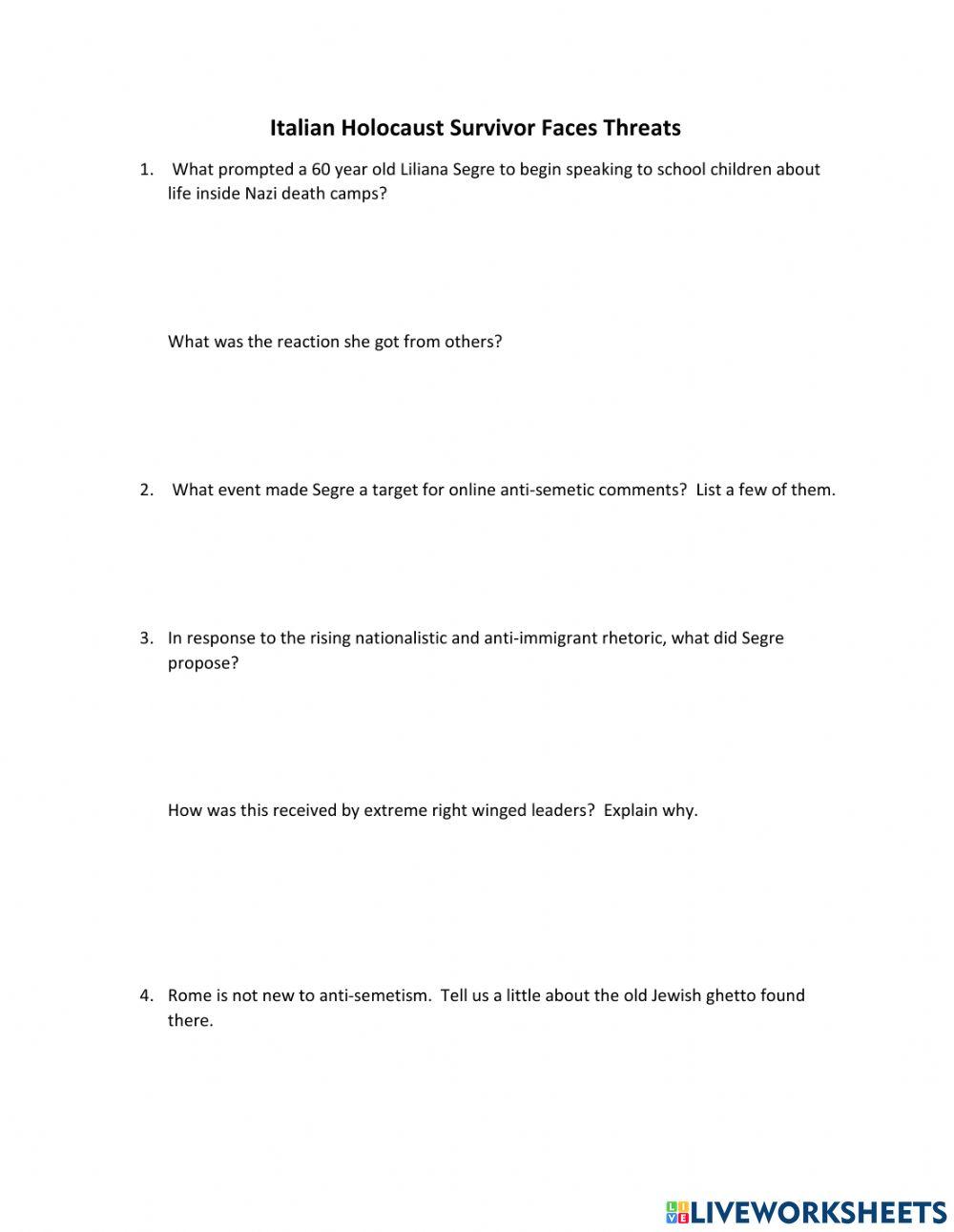 Holocaust Survivor Faces Threats (guide) worksheet Live Worksheets