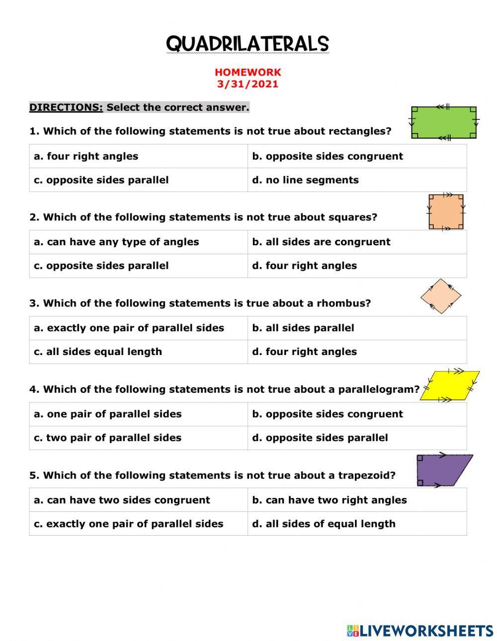 Quadrilaterals Homework -3