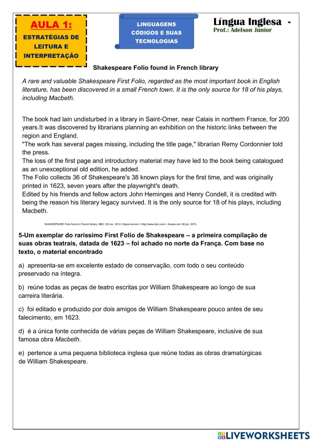 Atividade de leitura e interpretação 1