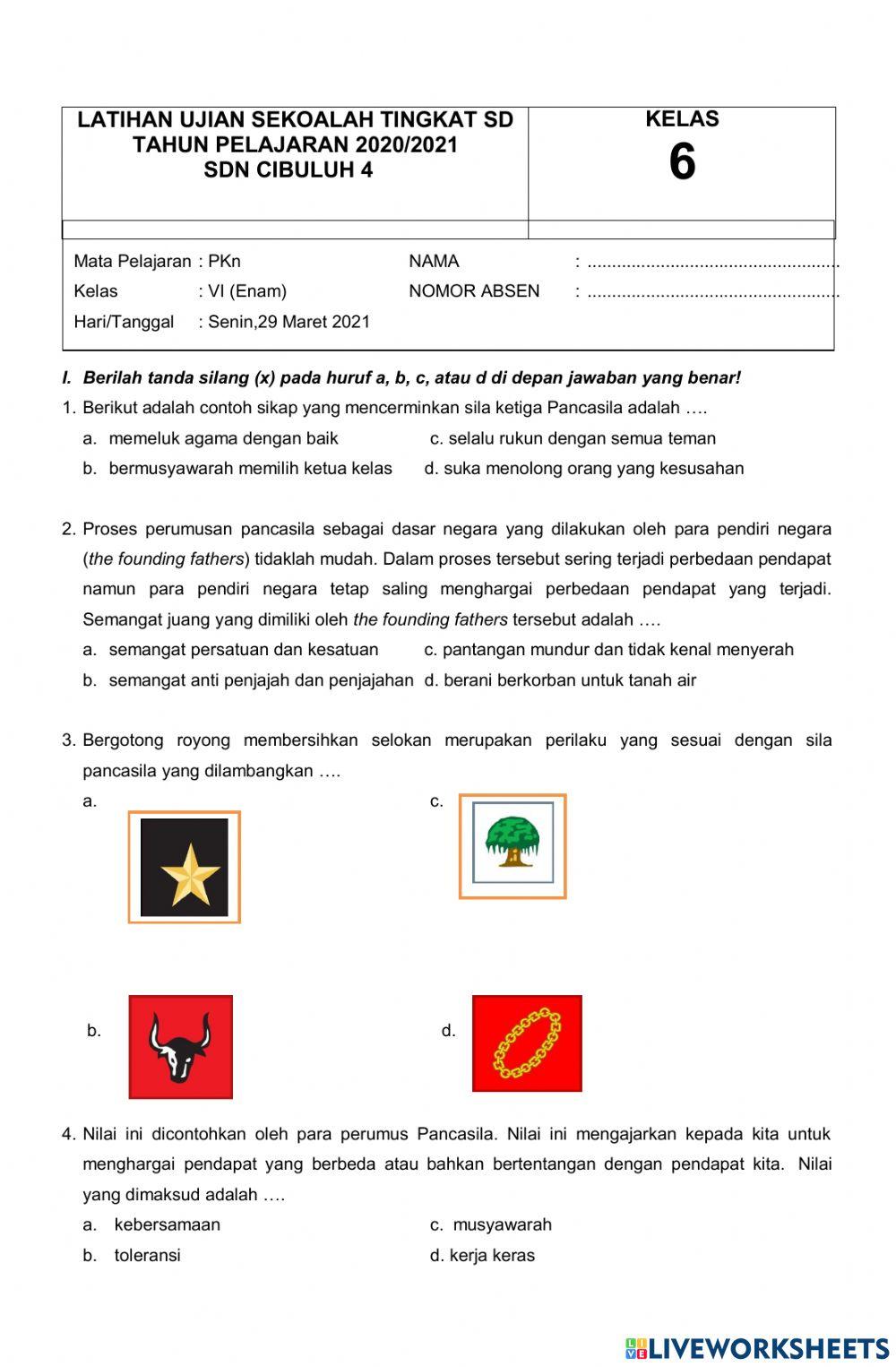 LATIHAN SOAL UJIAN SEKOLAH PKn