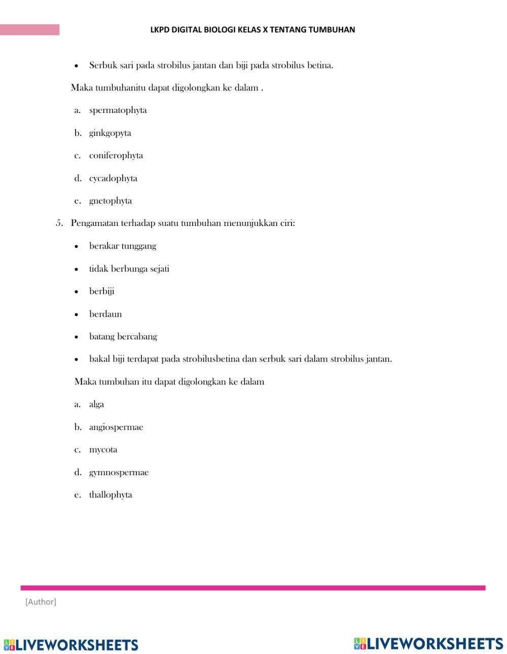 Latihan soal kelas x plantae