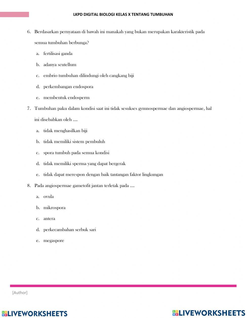 Latihan soal kelas x plantae