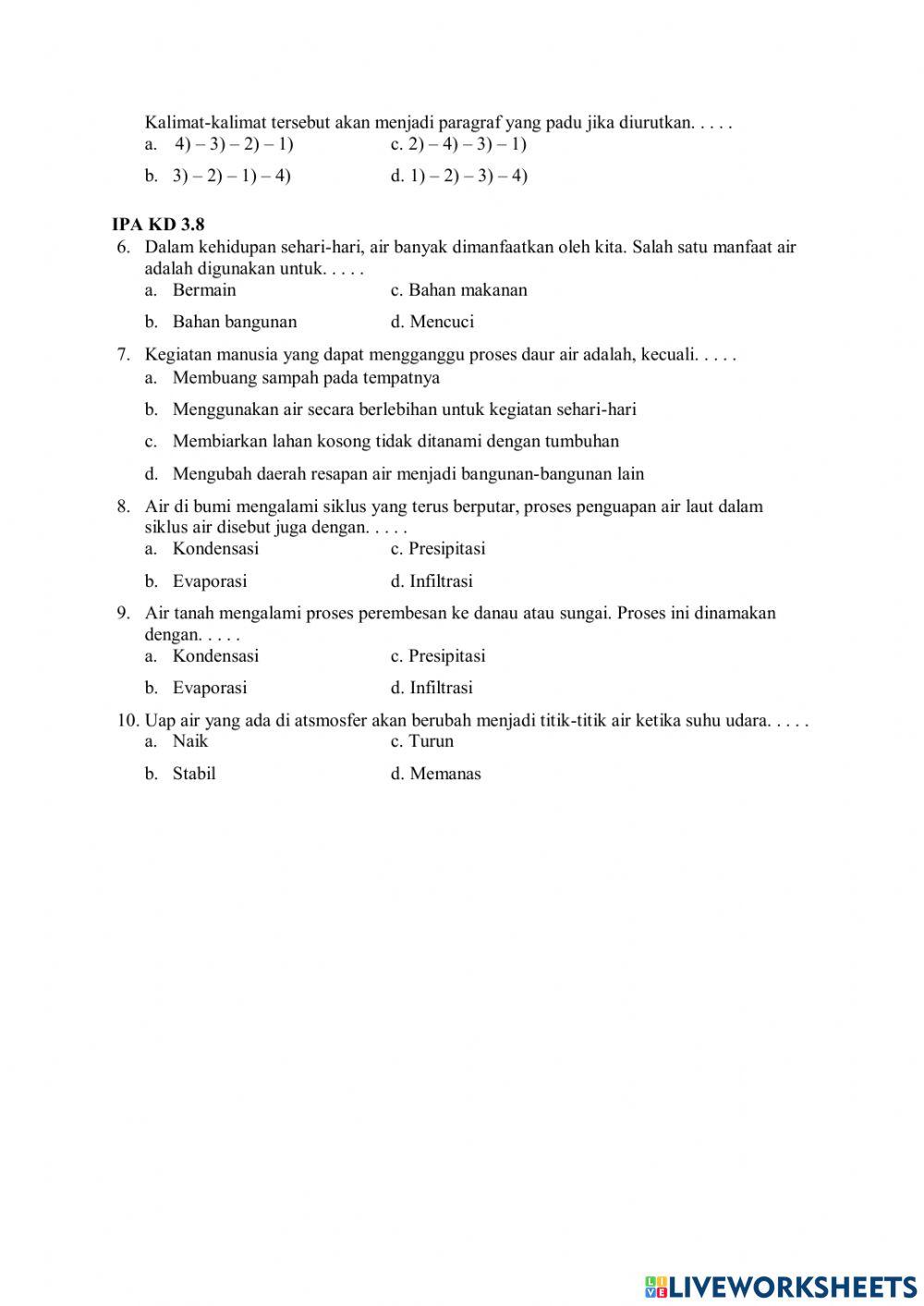 Evaluasi tema 8 subtema 1 pembelajaran 5 (siklus 1 pb 1)