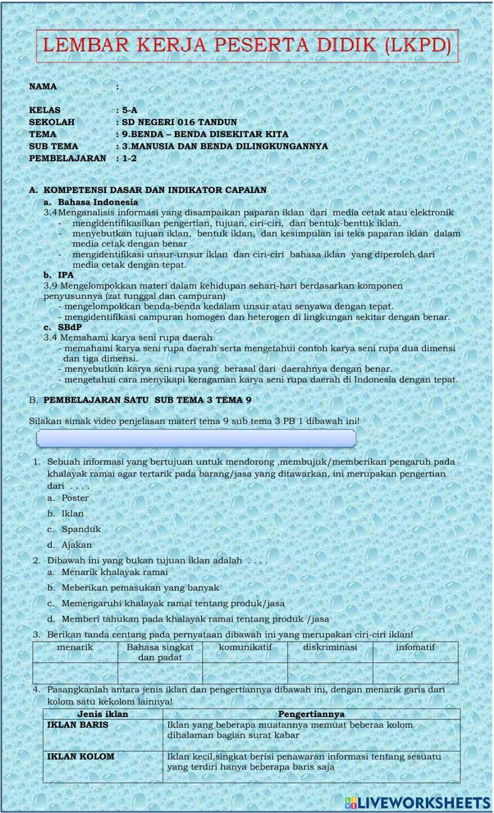 Lkpd tema 9 st 3 pb 1-2 kelas 5