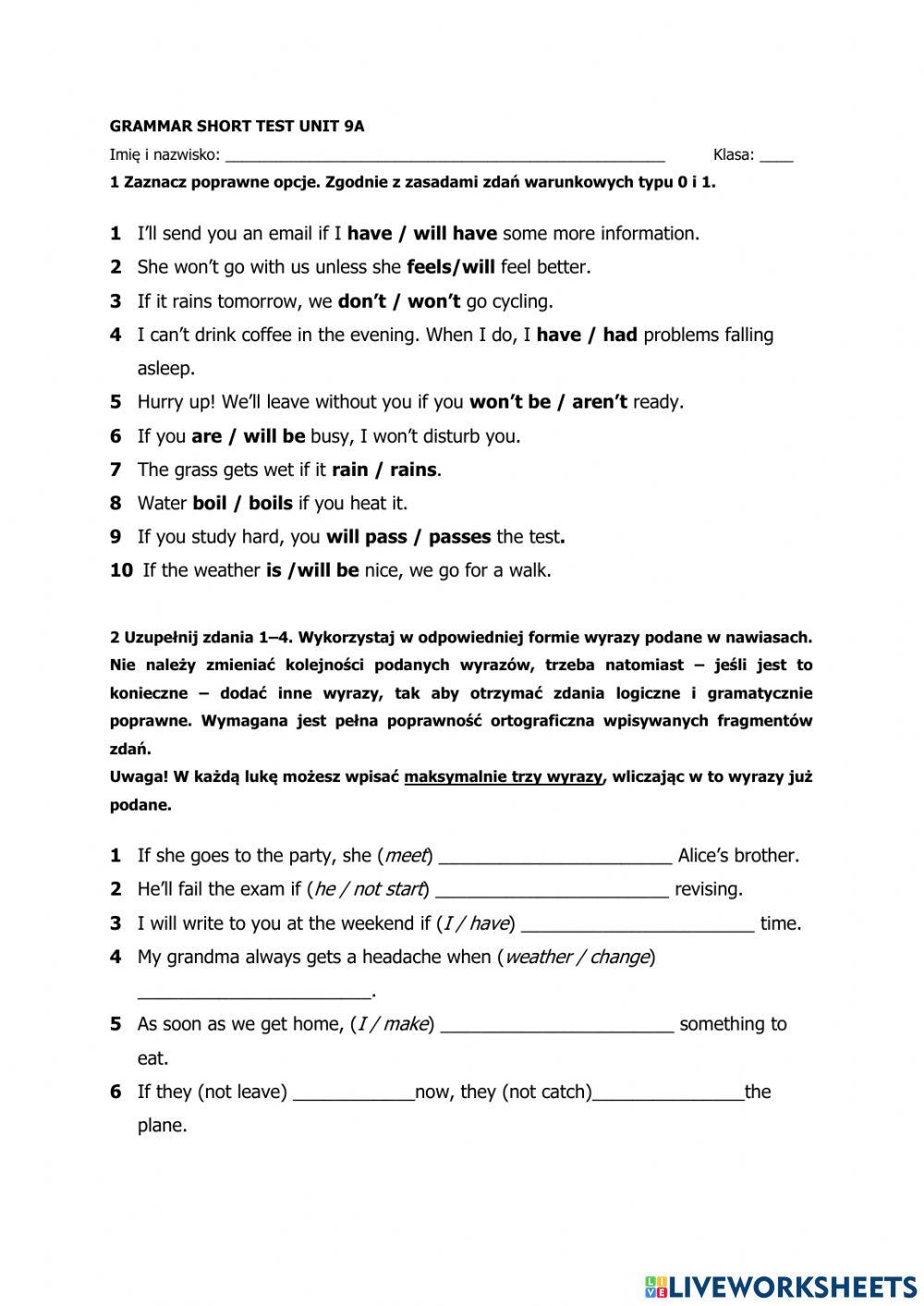 Klasa 8 0,1 conditional