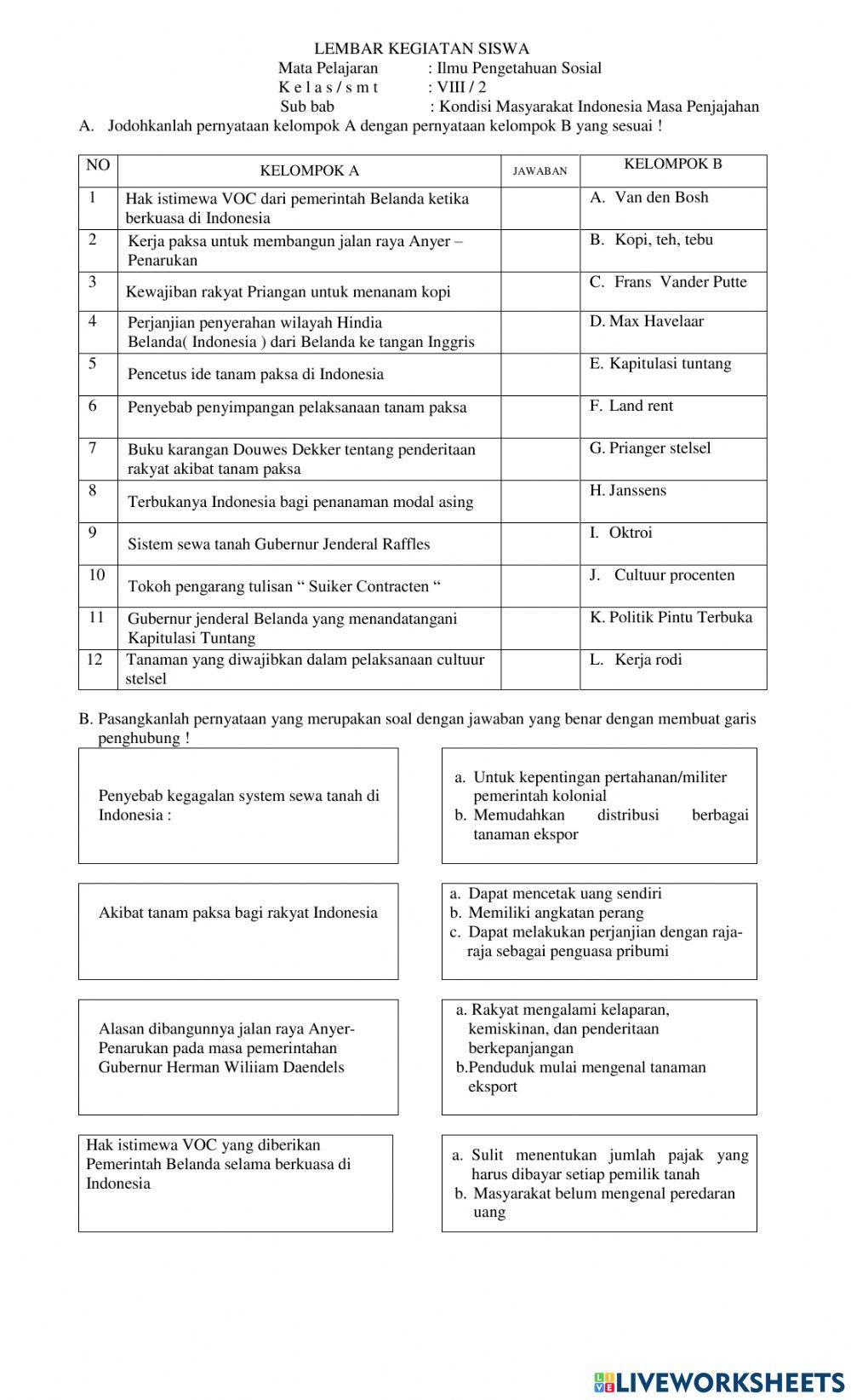 LK Kondisi Masyarakat Masa Penjajahan