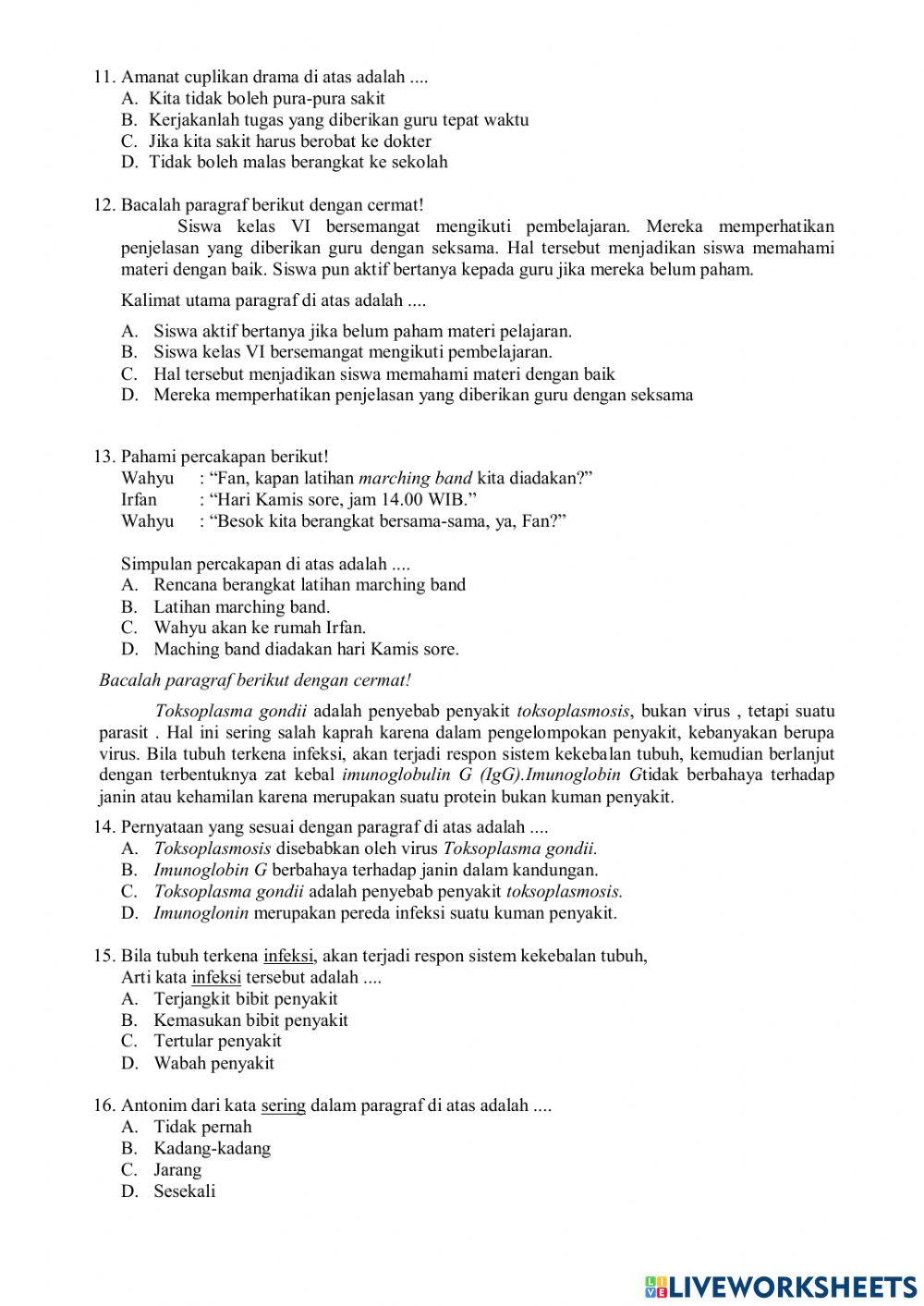 Latihan soal ujian sekolah bahasa indonesia