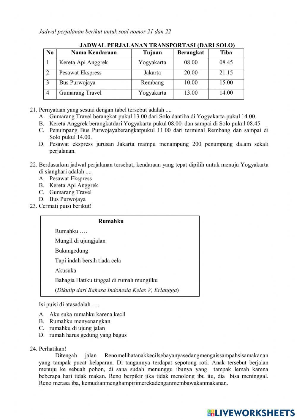 Latihan soal ujian sekolah bahasa indonesia
