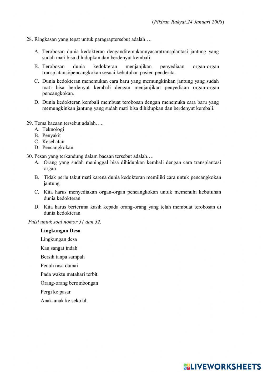 Latihan soal ujian sekolah bahasa indonesia