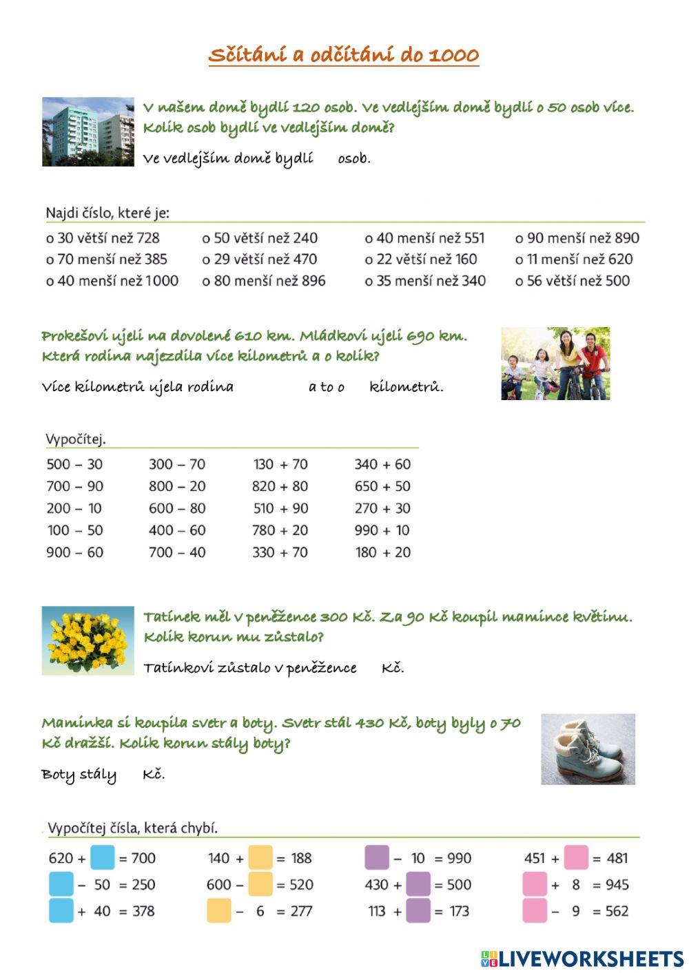 Sčítání a odčítání do 1000