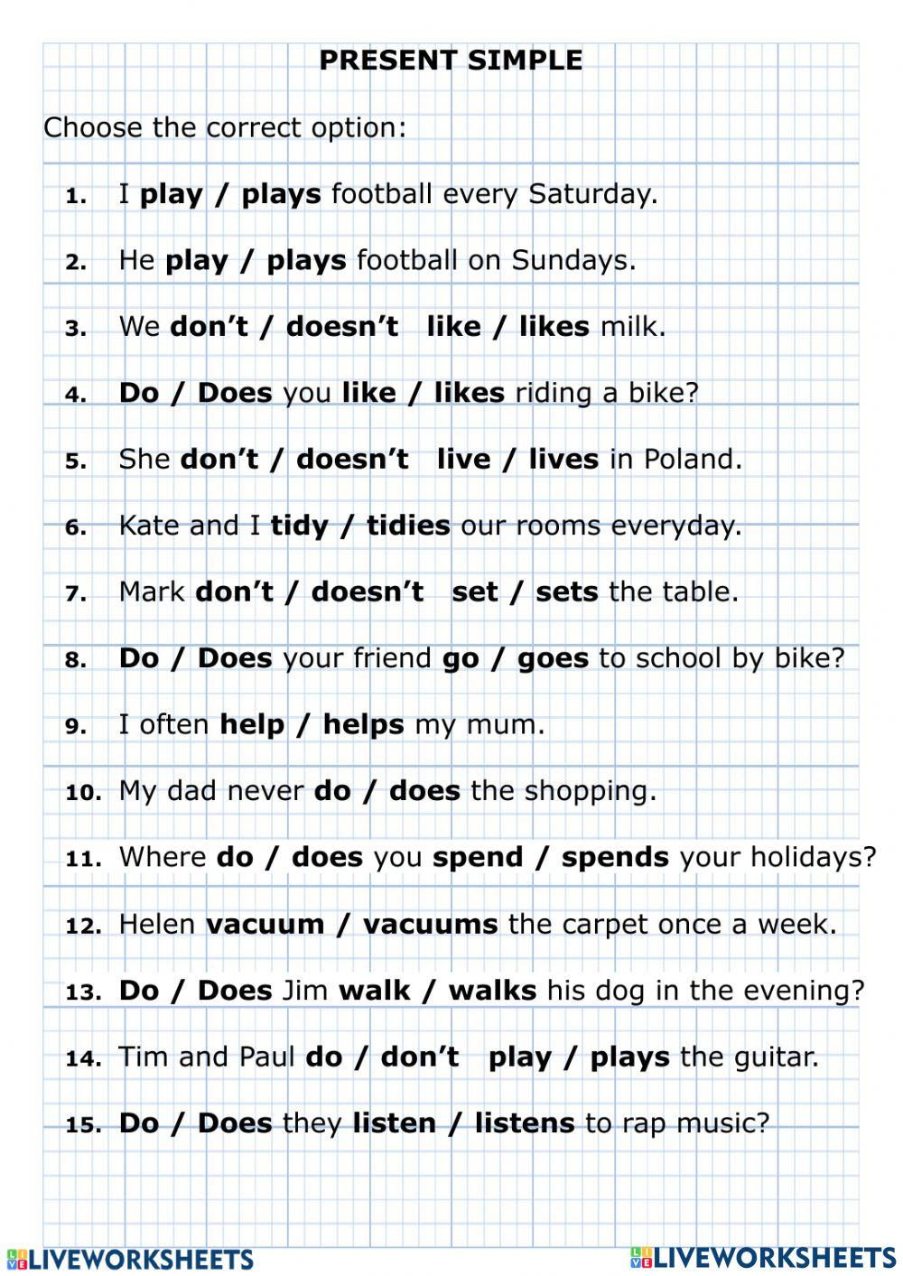 Present simple exercise with answer online exercise for | Live Worksheets
