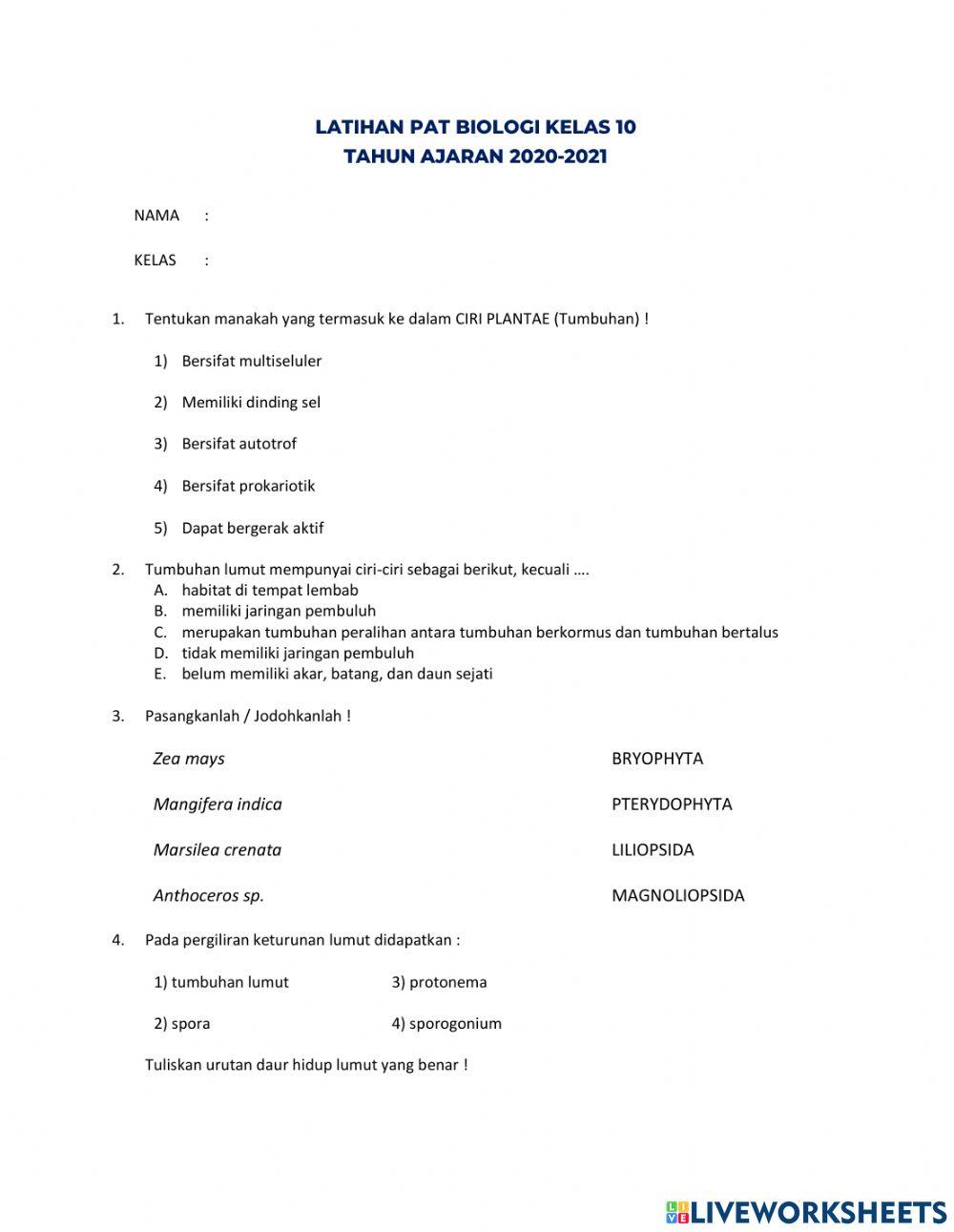 Soal Biologi - Persiapan PAT