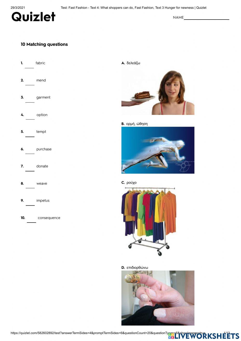 Fast Fashion Vocabulary Quiz on Quizlet