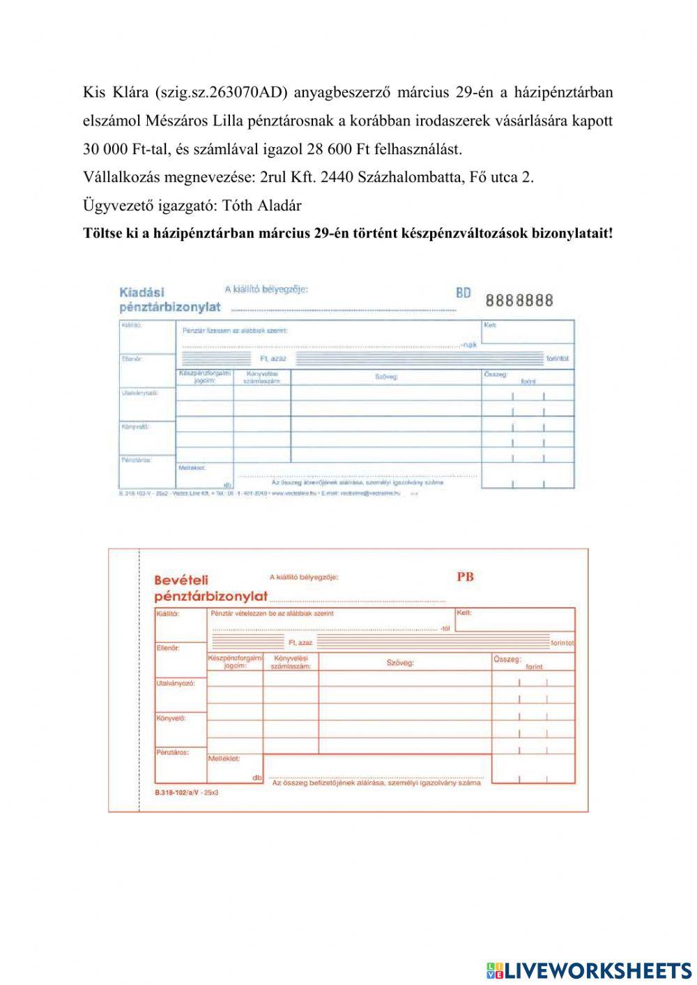 Bevételi - kiadási pénztárbizonylat
