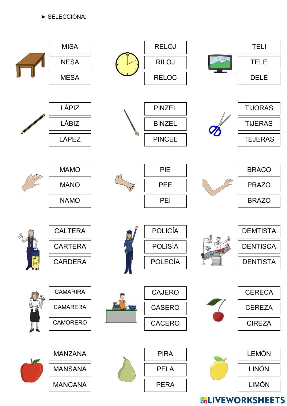 Seleccionar la palabra correcta