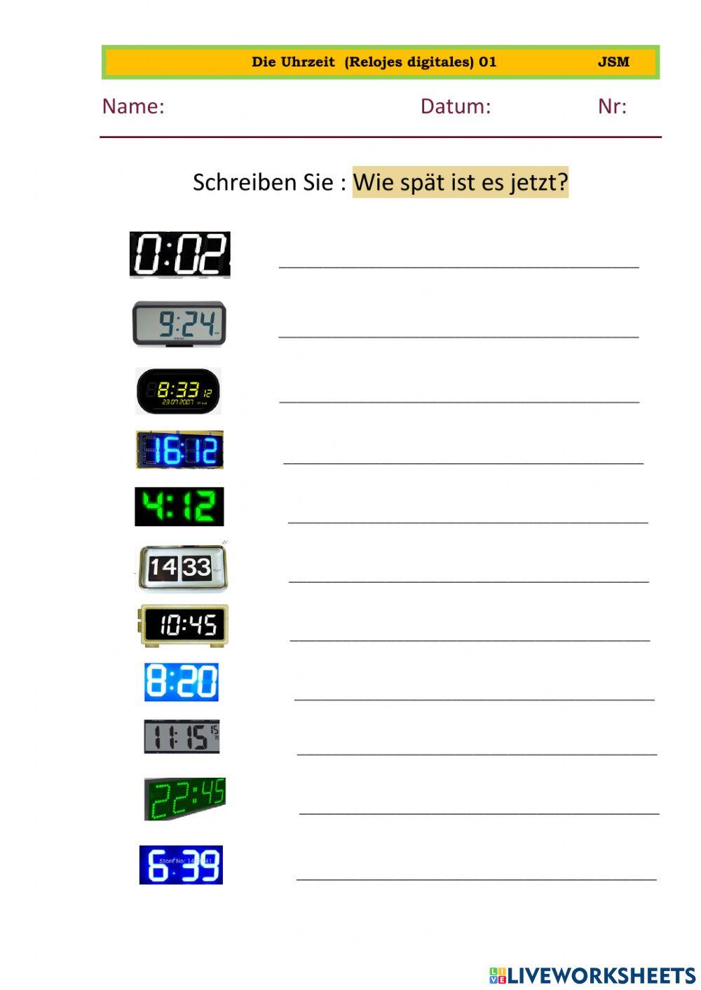 Die Uhrzeit digital o1 schreiben