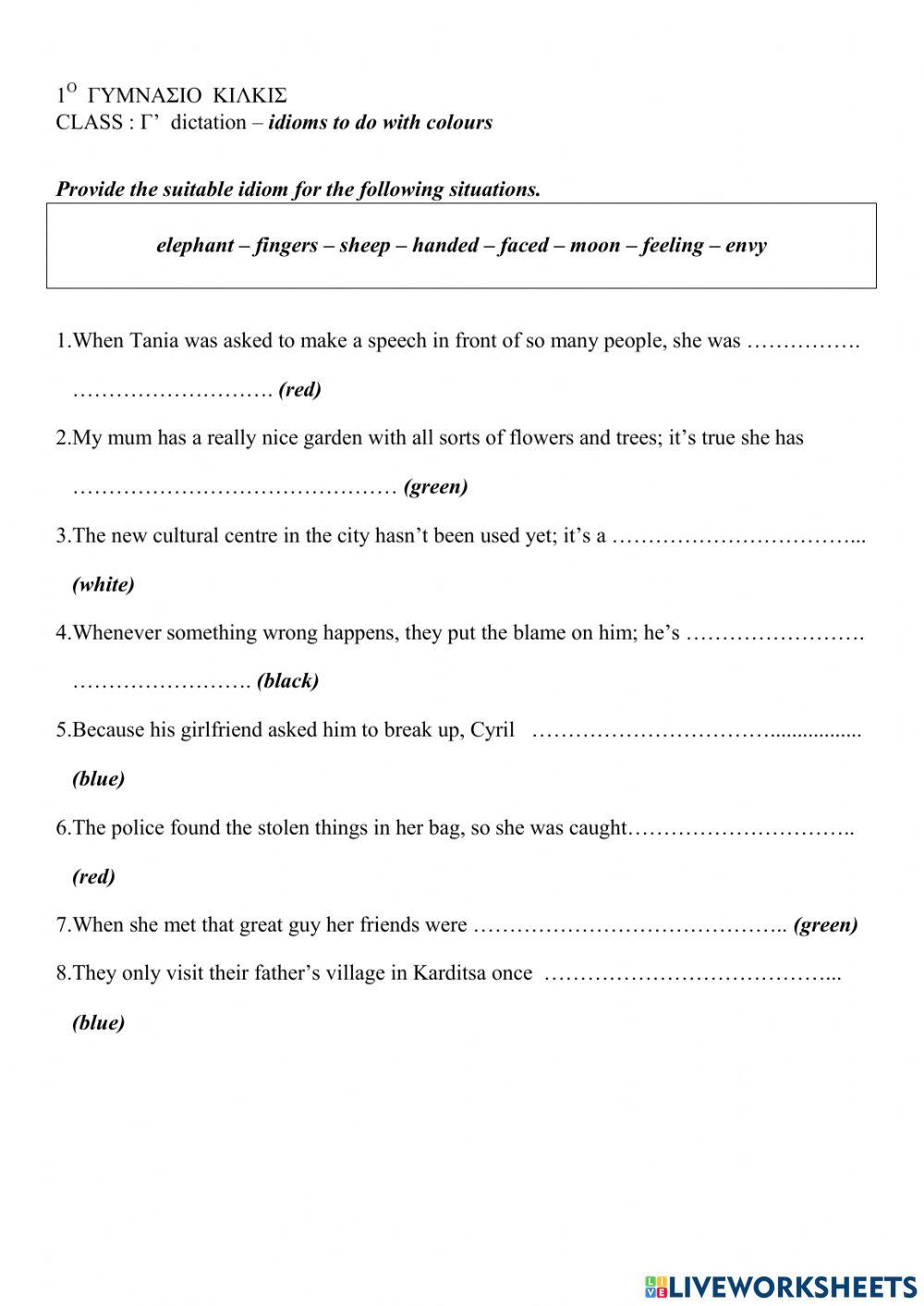 Idioms to do with colours