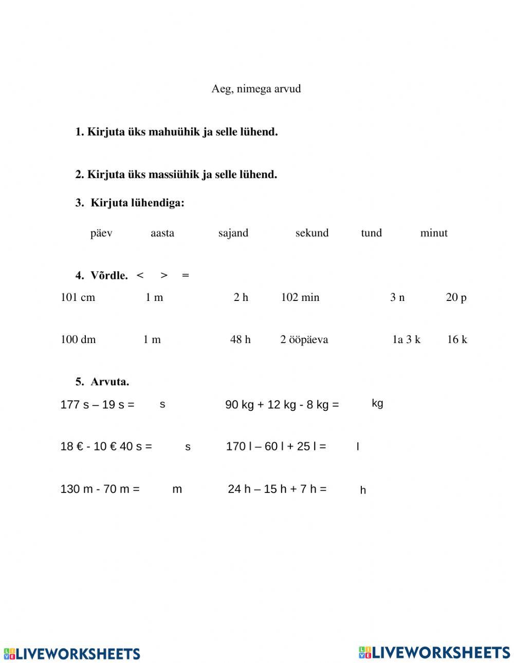 Arvutamine nimega arvudega