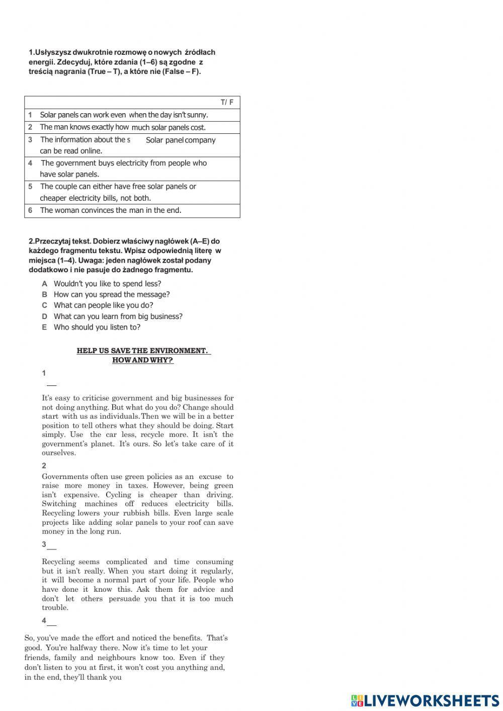 The world of nature - reading and listening