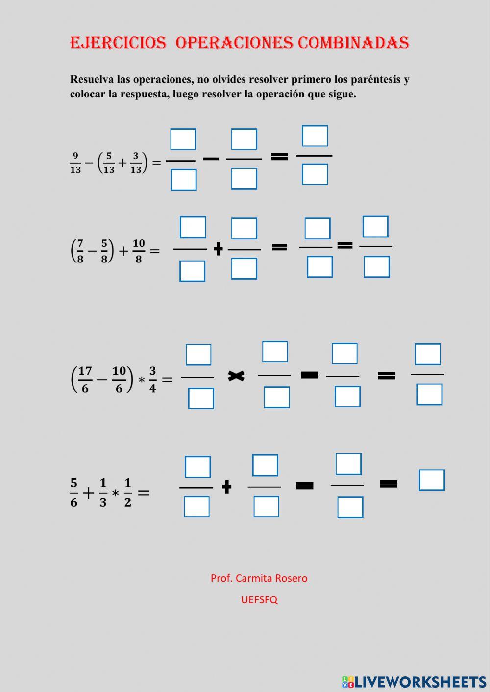 Matemática operaciones combinadas