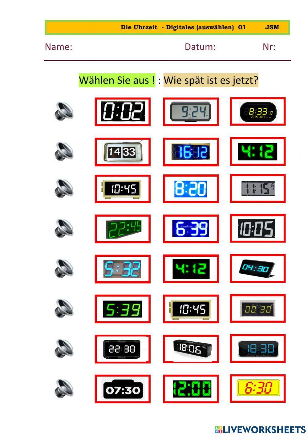 Die Uhrzeit Relojes digitales 03 Audio Auswählen
