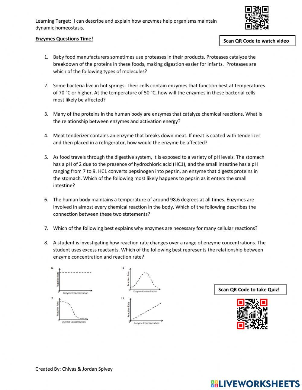 Biology Milestones Enzymes Questions Review