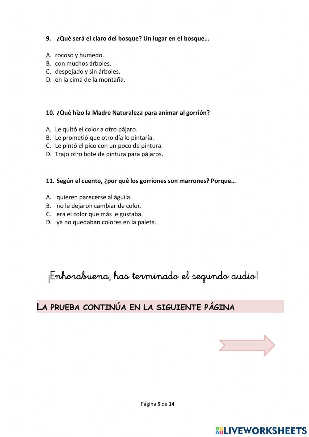 Comprensión oral. Prueba 2015