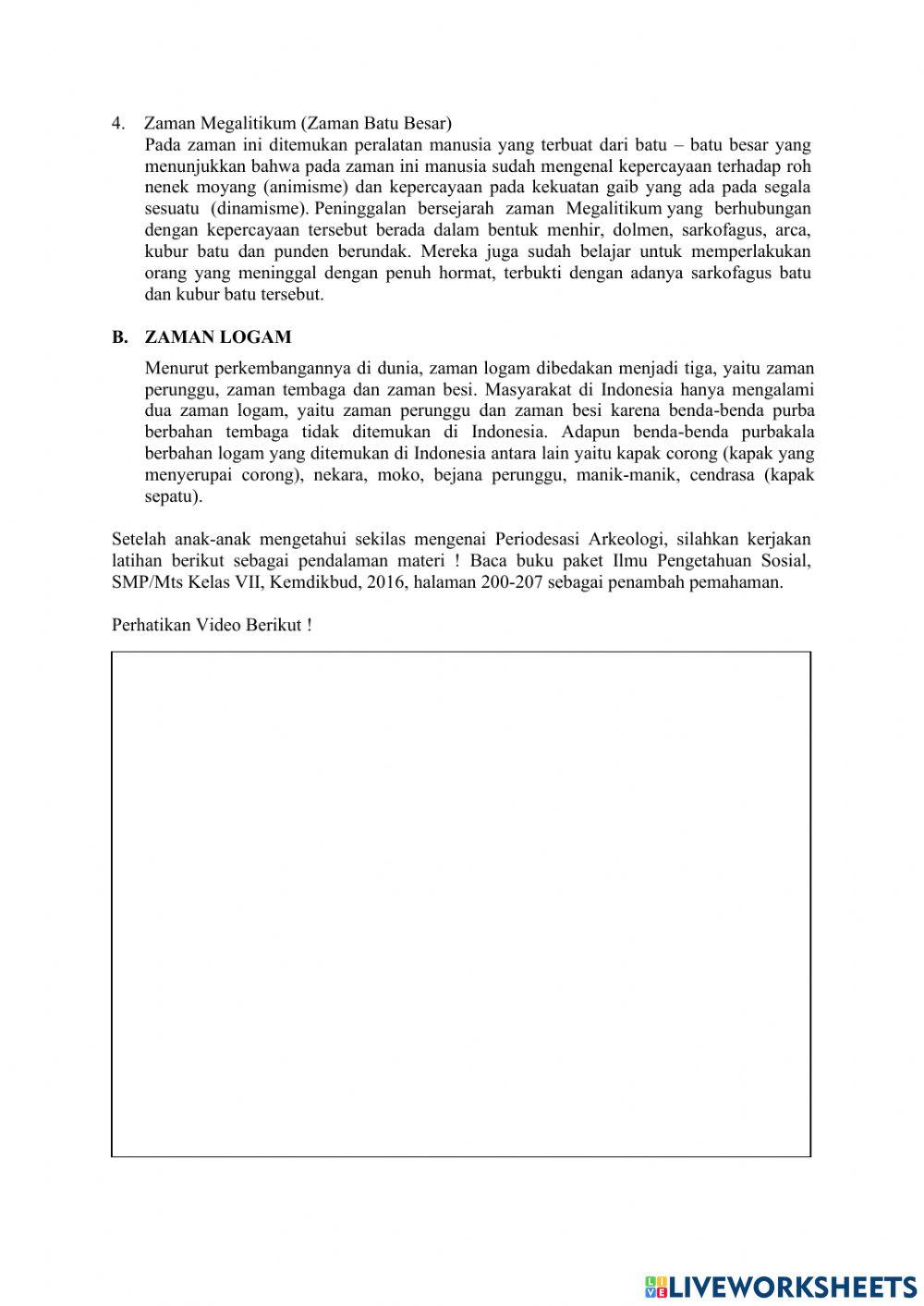 Pembagian zaman Arkeologi