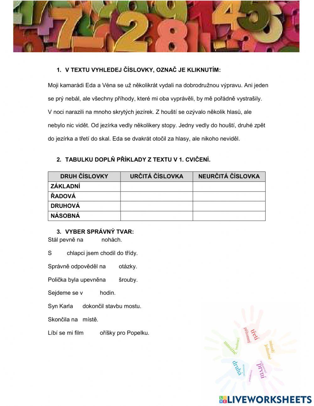 Kontrolka - číslovky, slovesa