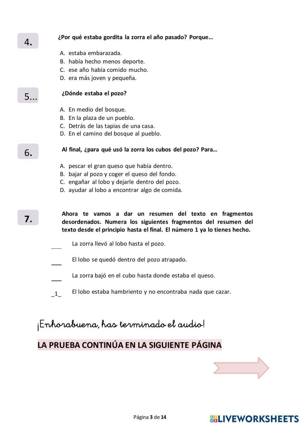 Comprensión oral. Prueba 2016