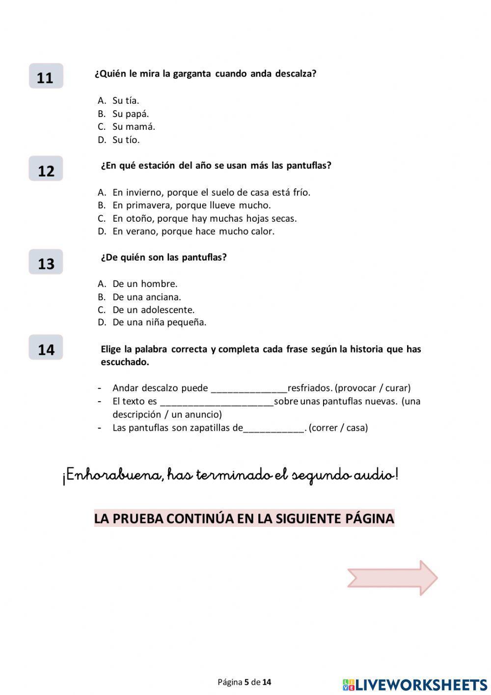 Comprensión oral. Prueba 2016