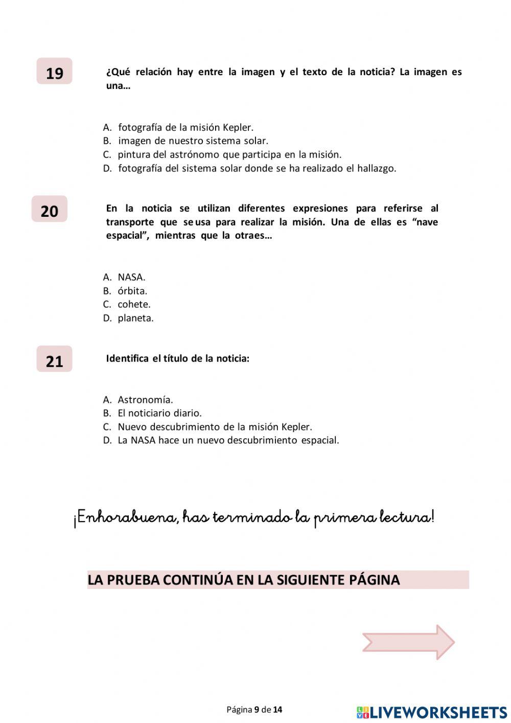 Comprensión escrita. Prueba 2016